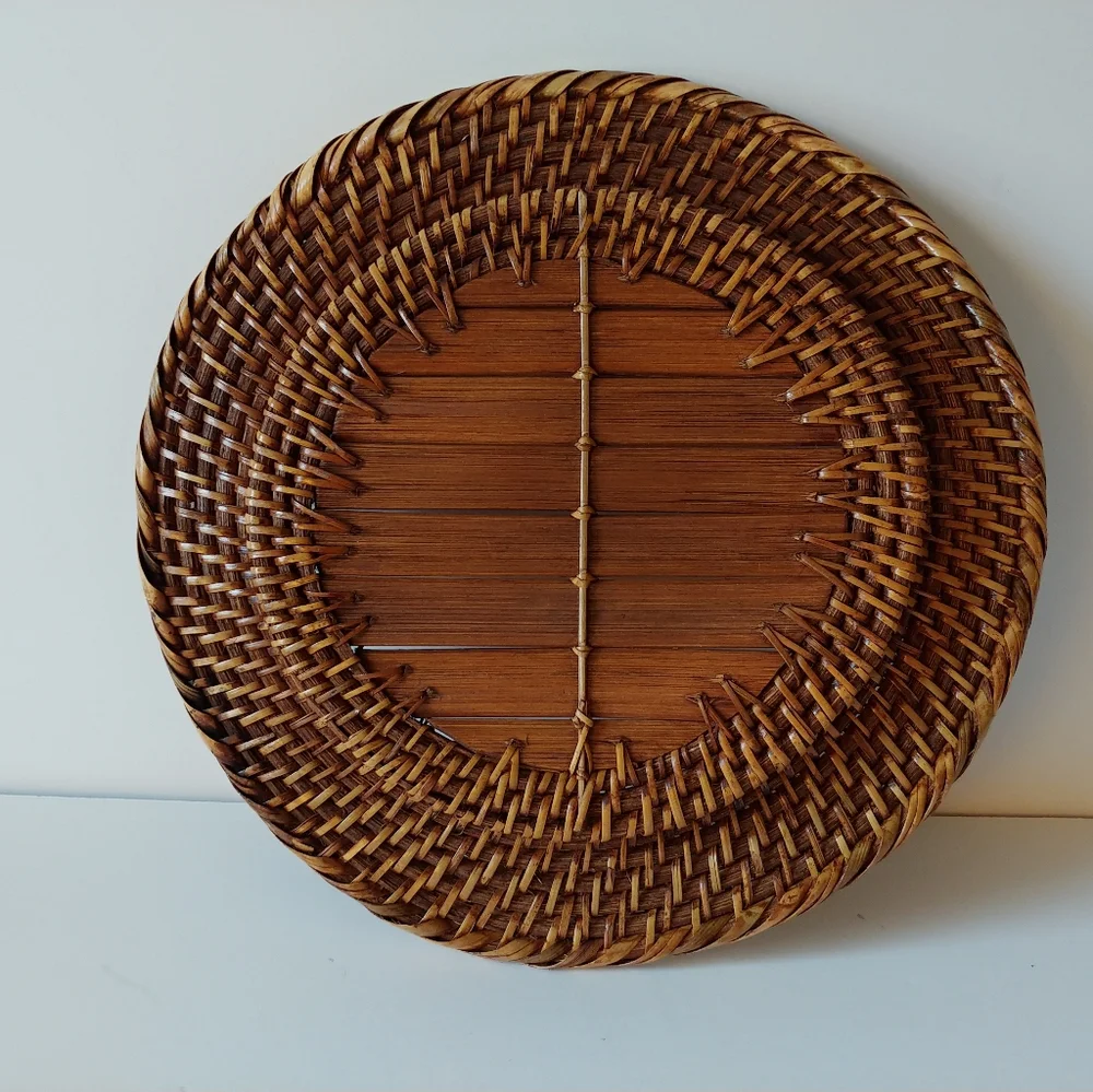Vintage Woven Rattan Charger Decorative Plate Bamboo